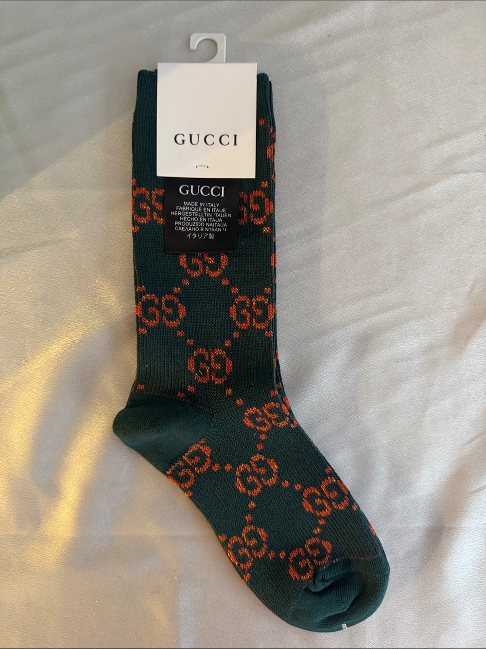 New! Gucci Dark Green Socks with Orange GG Monogram
